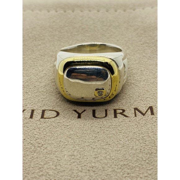 David Yurman Signet Diamond Ring Sterling Silver 14k Gold Engravable Size 10.5 - Picture 1 of 11